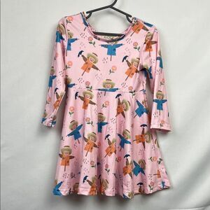 Marie Nicole pink scarecrow print Fall long sleeve dress size small (2)